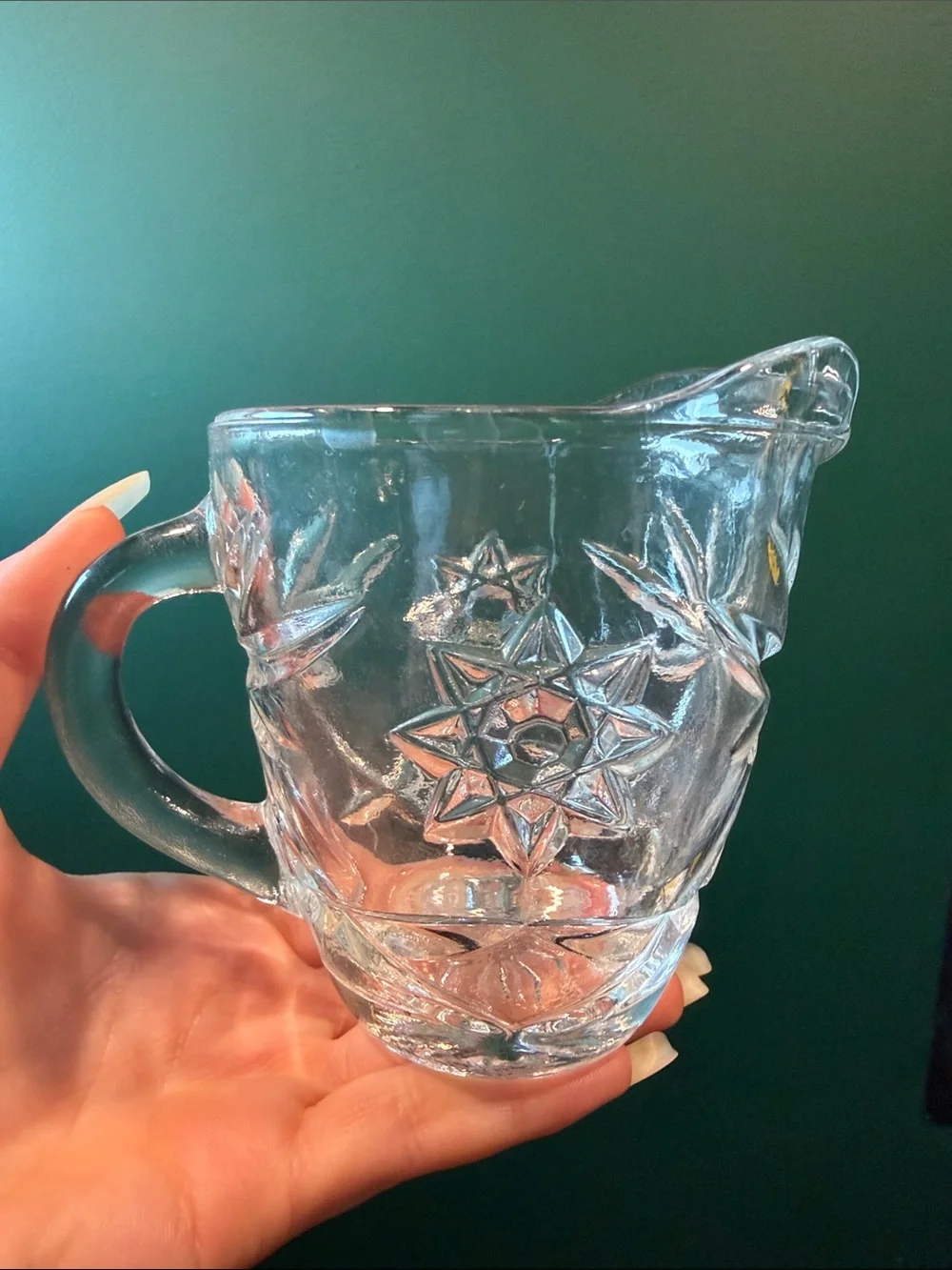 Vtg Anchor Hocking Star of David Glass Creamer Pitcher